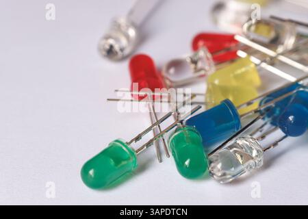 Colorful LED diodes scattered on white background Stock Photo
