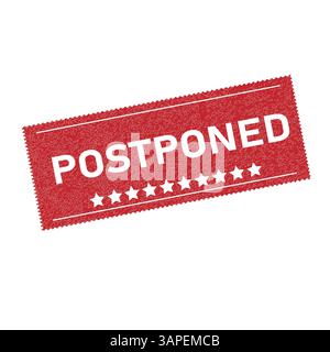 Red POSTPONED Rubber Stamp Bold Text with White Stars on Textured Background Stock Vector