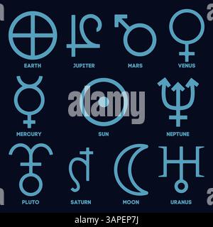 The Solar System planets outline illustrations Stock Vector