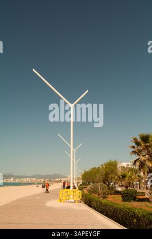 The new LED lights on the seafront of the Bay of Palma, Les Meravelles, Island of Mallorca, Spain Stock Photo