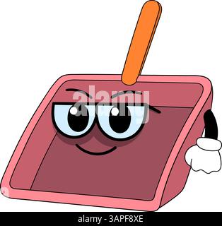 Adorable cartoon style dustpan with a smiling face, expressive eyes, and white gloves. Stock Vector