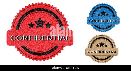 Colorful Circular Stamps – Confidential Seals with Star Motifs and Vintage Retro Design Stock Vector
