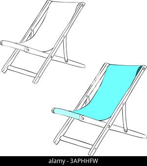 Wooden deck chair for outdoor recreation. Graphic line ink vector beach furniture. Empty hammock chair. Design for package, cosmetic, textile, cards. Stock Vector