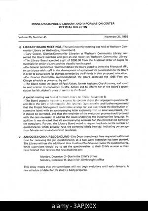 This edition of the 1985 Minneapolis Public Library Official Bulletin ...