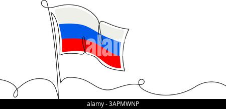 National Russian flag single line abstract vector drawing on white background. Stock Vector