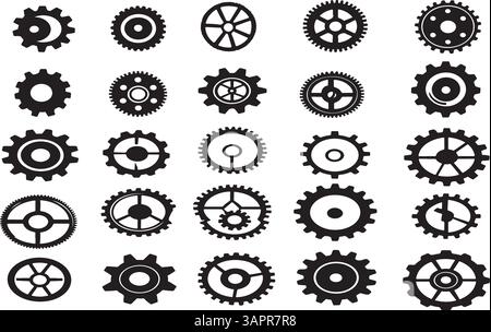 Gear solic icon set black and white Stock Vector