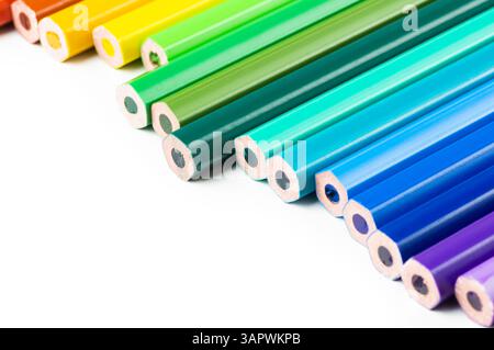 Crayons, colorful dry painting pencils isolated on white background, back to school art design Stock Photo