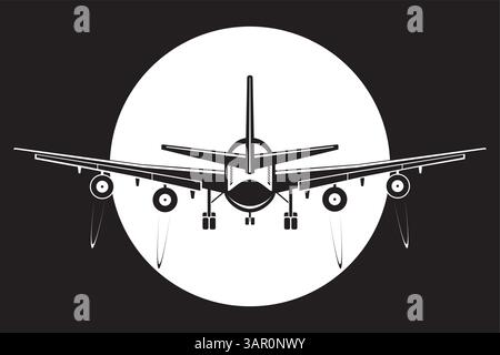 Airplane taking off in front of the sun – vector illustration Stock Vector