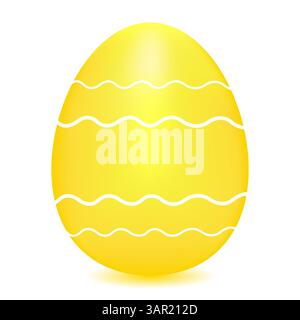 3D yellow Easter egg painted in waves of white color on a white background. Colored Easter egg. Vector color drawing Stock Vector
