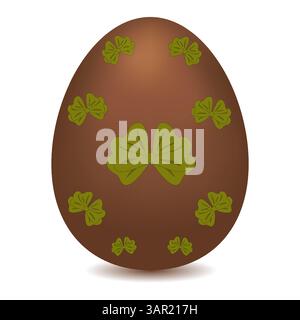 3D chocolate colored Easter egg decorated with green bows on a white background. Vector color drawing. Perfect for holiday greetings and festive Stock Vector