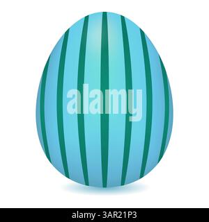 3D Blue Easter Egg painted in turquoise stripe on a white background. Vector color drawing. Perfect for holiday greetings and festive designs. Stock Vector