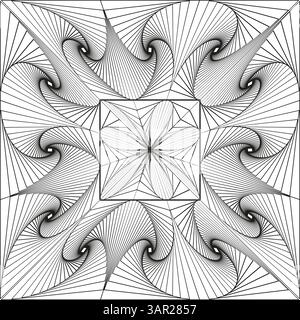 Star center shape. Swirl frame layout. Abstract vector pattern. Sharp line detail. Stock Vector
