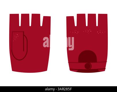 Fingerless Gloves Mitaine cherry cartoon Short length Fashion hand accessory clothing technical illustration garment. Vector front palm back view for Men, women, unisex style flat template CAD mockup Stock Vector