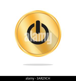 Power button icon. Vector golden circle. On off symbol. Glossy black shape. Stock Vector