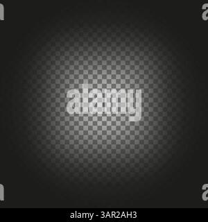 Radial checker gradient. Central light pattern. Dark edge texture. Vector fade shape. Stock Vector
