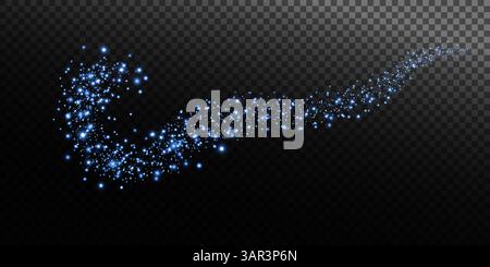 An Elegant Blue Sparkle Trail Set Against a Strikingly Black Background for Dazzling Effects Stock Vector