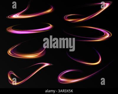 Experience the mesmerizing dynamic colorful light swirls gracefully dancing on a black background Stock Vector