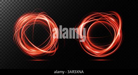 Dynamic Red Light Swirls Beautifully on a Transparent Background Creating a Stunning Effect Stock Vector