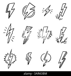 Hand drawn lightning in abstract doodle line style, in vector illustration Stock Vector