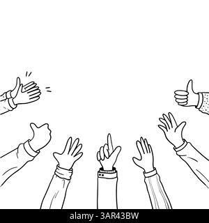Doodle applause gestures of hands up or hands clapping. congratulation business theme in vector Stock Vector