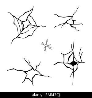 Hand drawn cracked glass in abstract doodle line style, in vector illustration Stock Vector