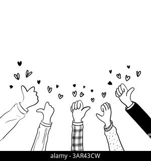 Doodle applause gestures of hands up or hands clapping. congratulation business theme in vector Stock Vector