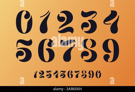 Vintage decorative numbers for art deco font or retro typeface, vector elegant numerals. Classic vintage font and art nouveau type or stencil print typeface with numbers for numerals typography Stock Vector