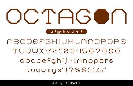 Octagon comb font, honey type, y2k honeycomb typeface. Vector typography geometric alphabet font of hexagon and cube shaped letters and numbers. Bee hive honey comb type english abc characters Stock Vector