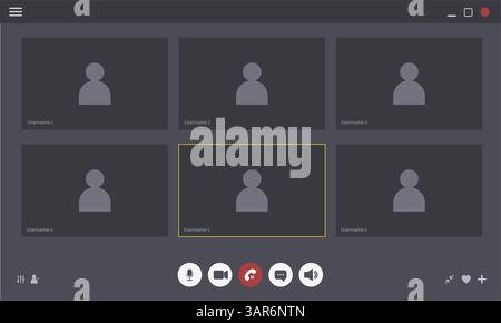 Videocall Interface template. Conference meeting mockup. Background of video chat screen for teleconferences. Vector Illustration in flat style Stock Vector