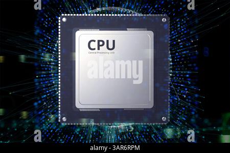 3d rendering cpu chip on dark blue background Stock Photo