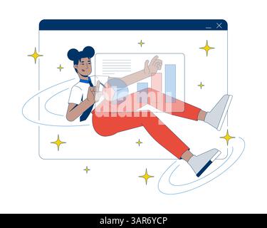 Interactive data analysis in virtual workspace 2D illustration concept Stock Vector