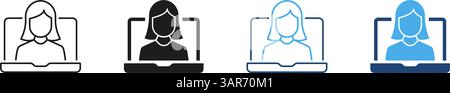 Female Video Call Participant Icon Set. Virtual Meeting, Online Communication, And Remote Work Symbol Collection. Digital Interaction And Stock Vector