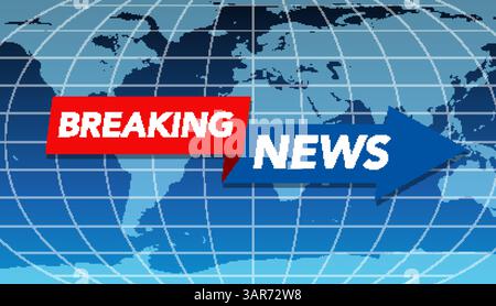 Dynamic vector illustration featuring a world map background with bold 'Breaking News' text and vibrant colors Stock Vector