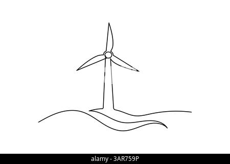 Wind turbine continuous one line drawing and minimalist style isolate outline vector icon Stock Vector