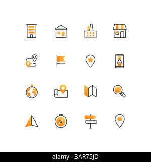 Business and location - line design style icons set Stock Vector