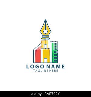 pen building logo design vector Stock Vector