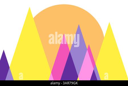 Abstract Mountain With Triangle Geometric and Sun Background Design Stock Vector
