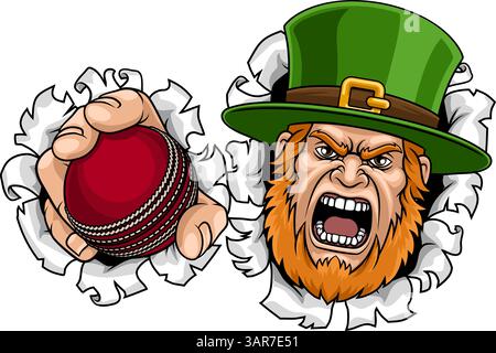Leprechaun Celtic Irish Cricket Ball Sports Mascot Stock Vector