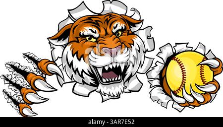 Tiger Softball Animal Sports Team Mascot Stock Vector