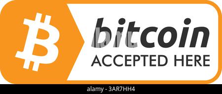 Bitcoin accepted here sign isolated on white background. Vector illustration in flat design. Stock Vector
