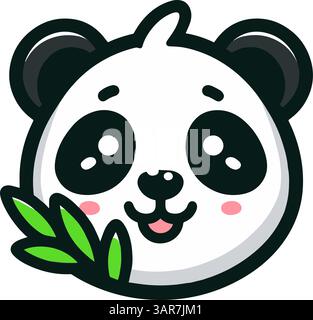 Flat Icon Vector Of Cute Cartoon Panda Character with Bamboo. Stock Vector