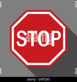 Red Stop Sign. Traffic regulatory warning stop symbol. Vector illustration. Stock Vector