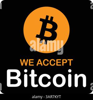 We accept Bitcoin. We accept payment in crypto currency BTC in this shop. Flat vector sign. Stock Vector