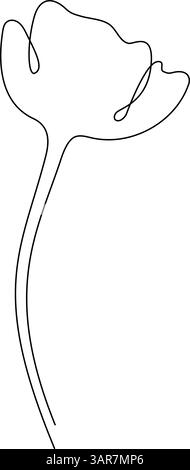 Beautiful Flower in One Continuous Line Drawing. Simple Linear Minimalist plant. Vector Illustration. Hand Drawn Monoline. Editable stroke Stock Vector