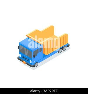 isometric vector dump truck, in color on white background, working cargo transport Stock Vector