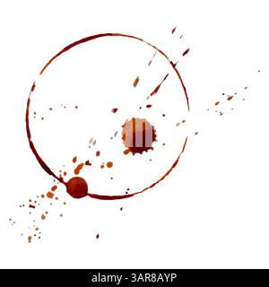 Watercolor round spots of coffee, drops, splashes, spilled cup. Print. Stock Vector