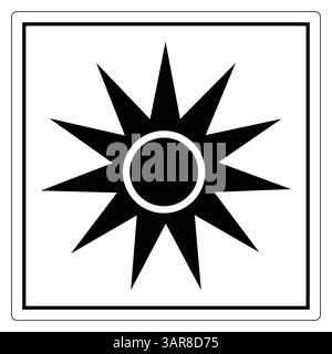 A striking black and white graphic of a sun symbol featuring a central circle and radiating rays, perfect for artistic and decorative uses. Stock Vector