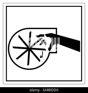 Simple black and white icon showing a hand gesture indicating circular motion with an arrow and star shape, ideal for instructional content or design Stock Vector