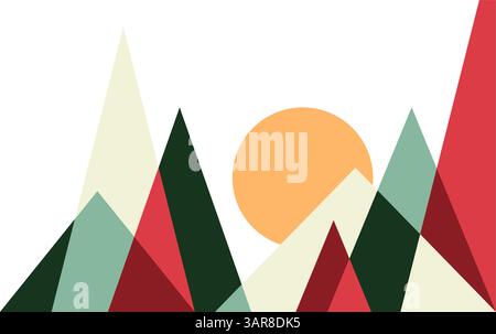Abstract colorful triangle pattern geometric of mountain and sun shape. Stock Vector
