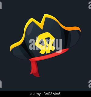 Pirate Hat. . Vector illustration of Pirate hat with scull. Game icon in pirate theme Stock Vector